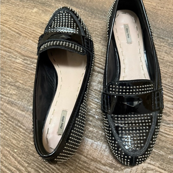 Miu Miu size 38.5 (8) GUC / EUC Black and Silver Studded Loafers - Picture 15 of 16